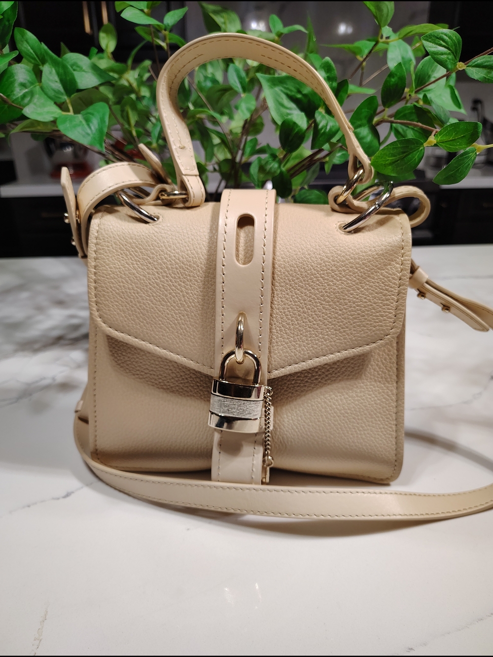 Chole Beige Leatherette Top-Handle Crossbody Bag
